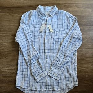 NEW UNIQLO Men's 100% Premium Linen Long Sleeve Button Down white  Shirt Sz L